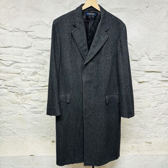 Vintage Brooks Brothers Topcoat Herringbone Gray Wool 3-button Overcoat 42 Long - Picture 1 of 12